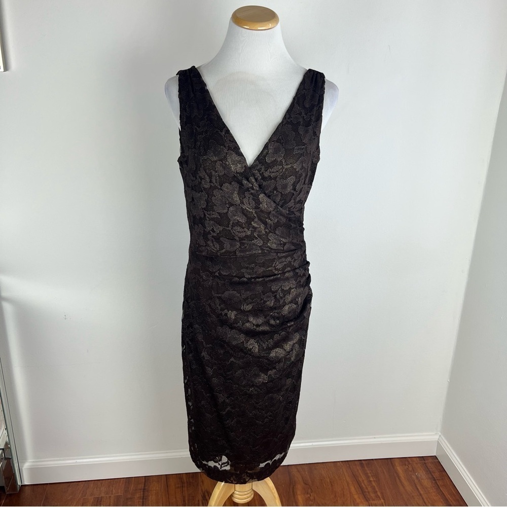 Lauren Ralph Lauren Brown Lace Ruched Cocktail Dress Size 8